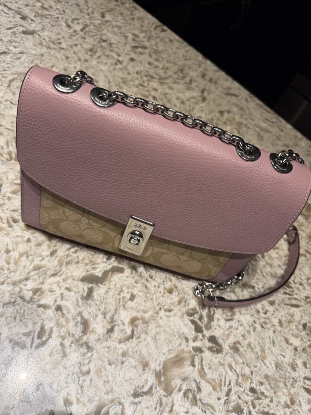 Coach Pink Leather & Signature Canvas Chain Shoulder Bag